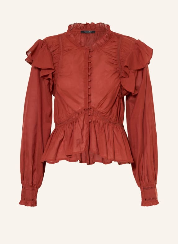 ALLSAINTS LIMA Blouse with openwork lace and ruffles DARK RED