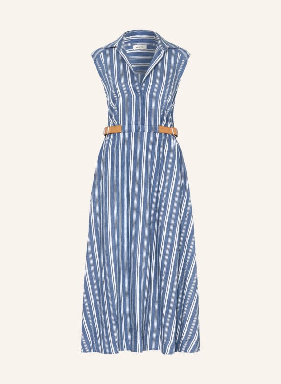 SANDRO Hemdblusenkleid mit Leinen BLAU / WEISS