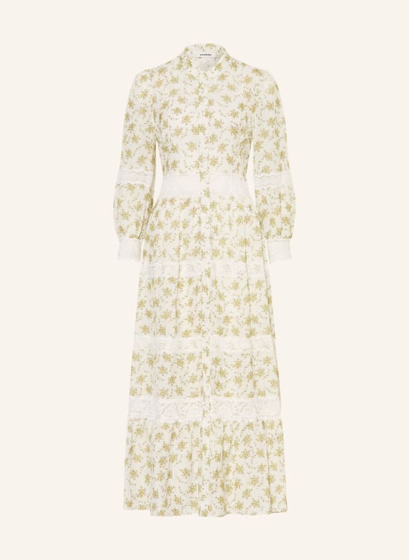 SANDRO Kleid mit Leinen und 3/4-Arm ECRU / HELLGELB / OLIV