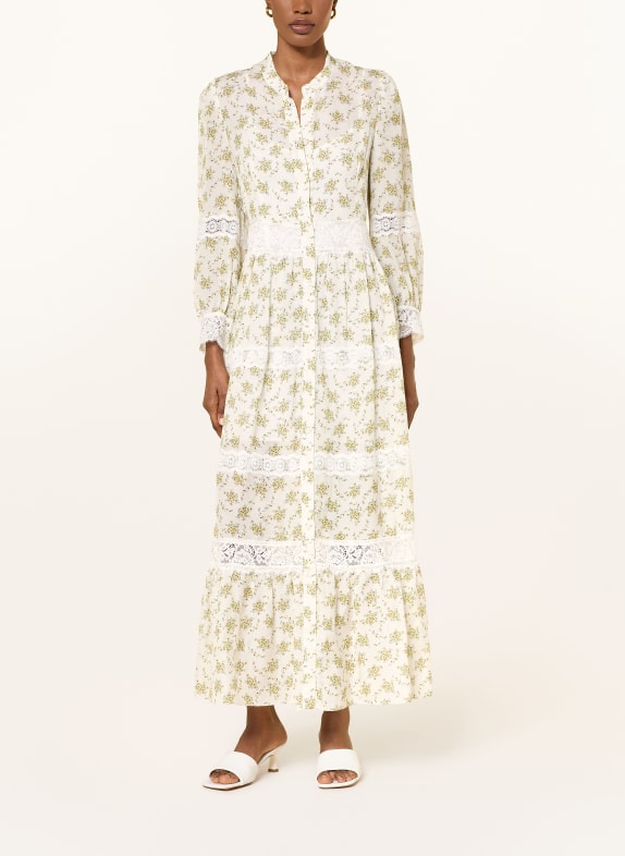SANDRO Sukienka z lnu z rękawami 3/4 ECRU / JASNOŻÓŁTY / OLIWKOWY