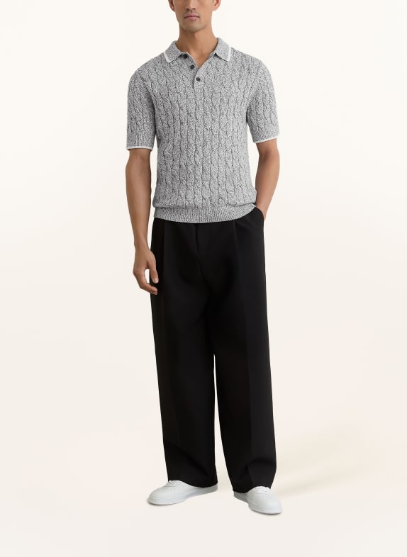 REISS Strikket poloshirt DENBY GRÅ / SORT