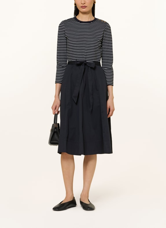 HOBBS VIVIANA Dress in a mix of fabrics with 3/4-length sleeves DARK BLUE / WHITE