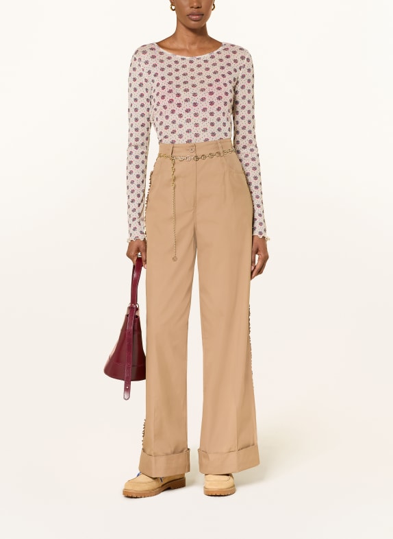 CLAUDIE PIERLOT Longsleeve aus Mesh CREME / DUNKELROT / PETROL