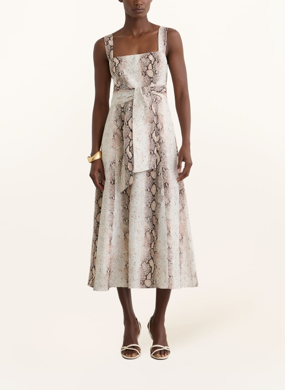 REISS Kleid AMY mit Leinen BRAUN / ECRU / HELLORANGE