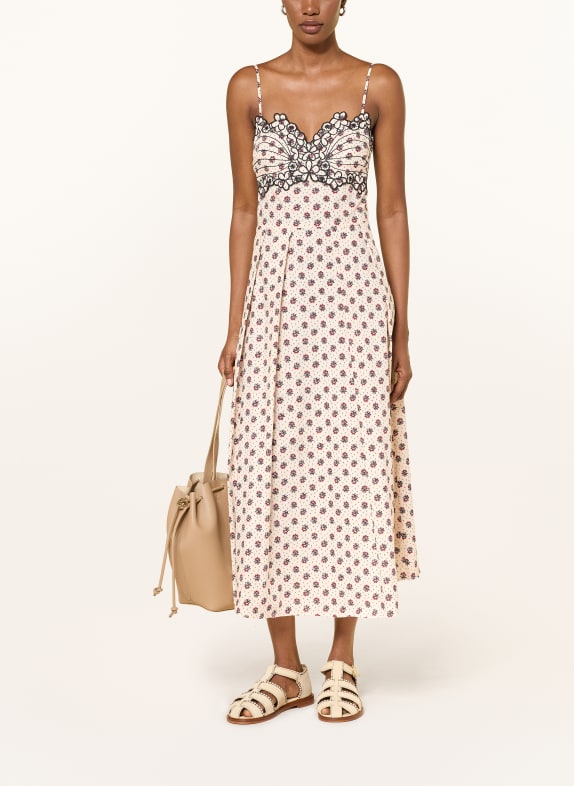 CLAUDIE PIERLOT Kleid CREME / DUNKELROT / SCHWARZ