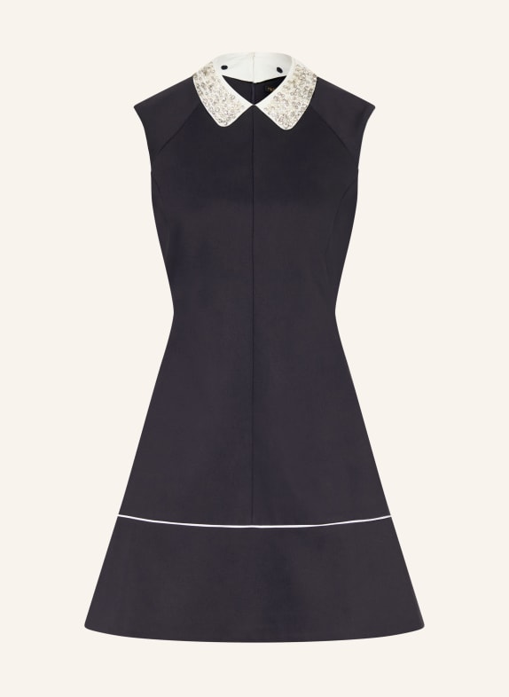 maje Sukienka z odpinanym kołnierzem i kamieniami ozdobnymi GRANATOWY / BIAŁY