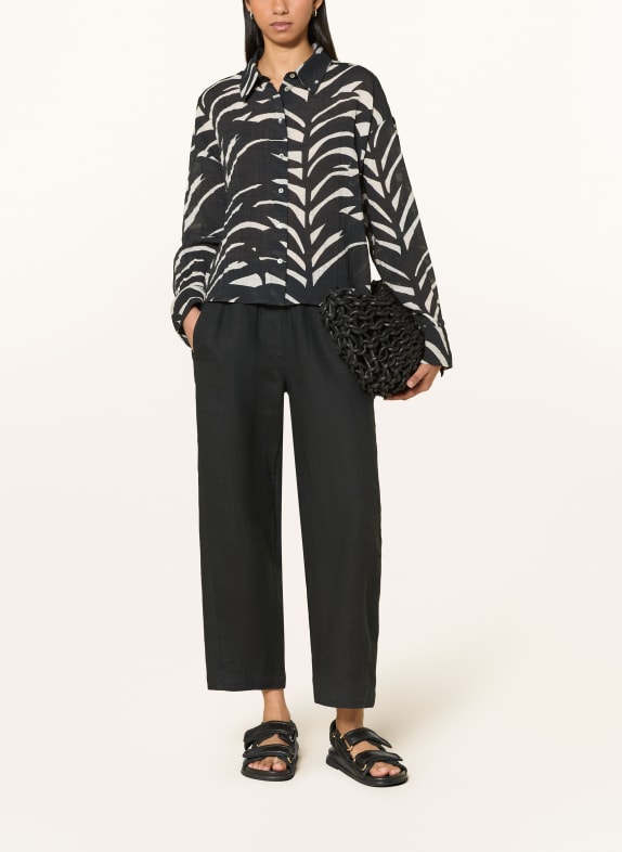 OPUS Skjortebluse FADENA LEAVES SORT / HVID