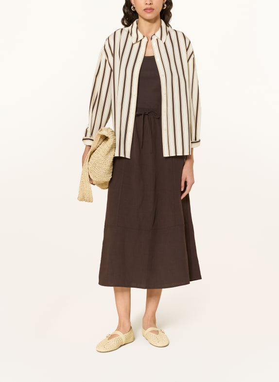 OPUS Skjortebluse FLANKO HVID / MØRKEBRUN / CREME