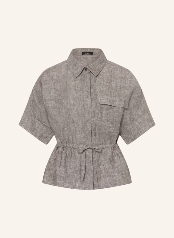 OPUS Hemdbluse FALURI aus Leinen DUNKELGRÜN / WEISS