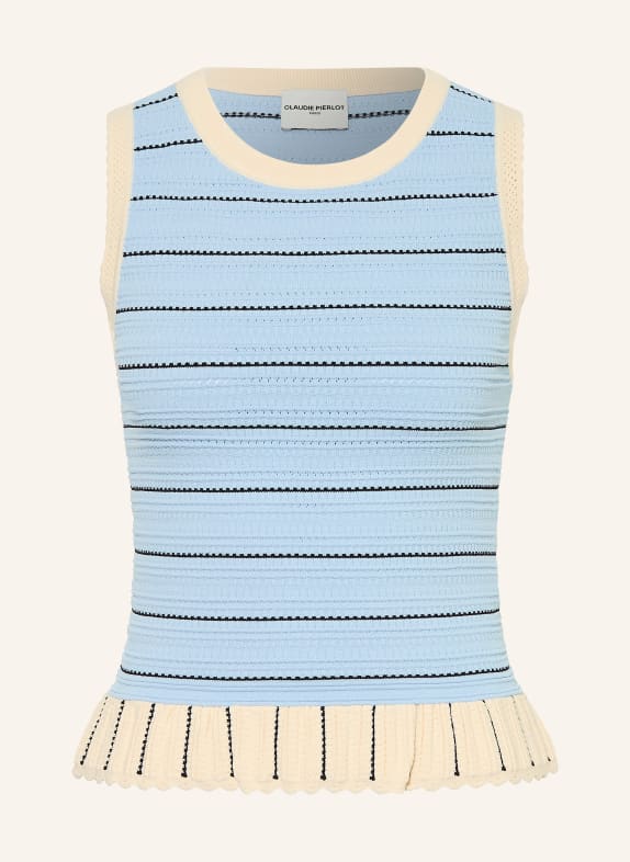 CLAUDIE PIERLOT Stricktop mit Rüschen HELLBLAU / CREME / SCHWARZ