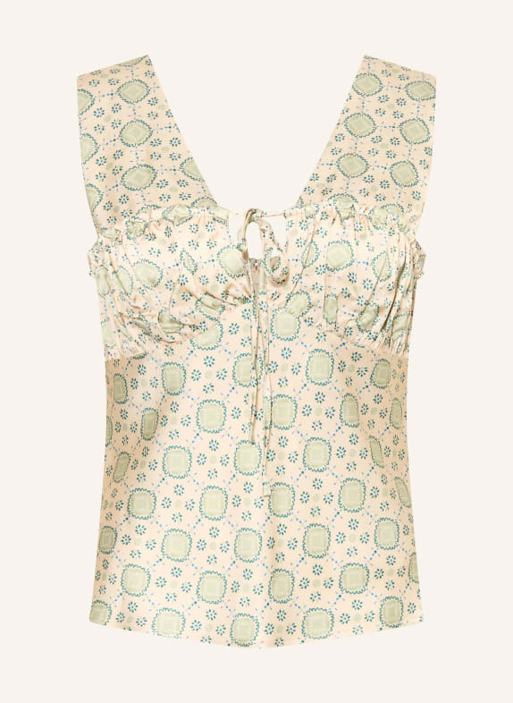 CLAUDIE PIERLOT Blusentop aus Satin CREME / HELLGRÜN / DUNKELGRÜN