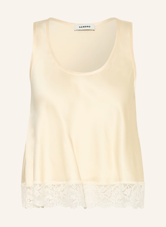 SANDRO Satynowa bluzka z koronką JASNOŻÓŁTY