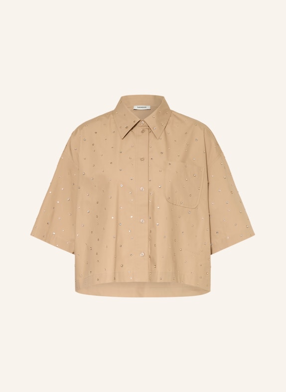 SANDRO Hemdbluse mit 3/4-Arm und Schmucksteinen BEIGE