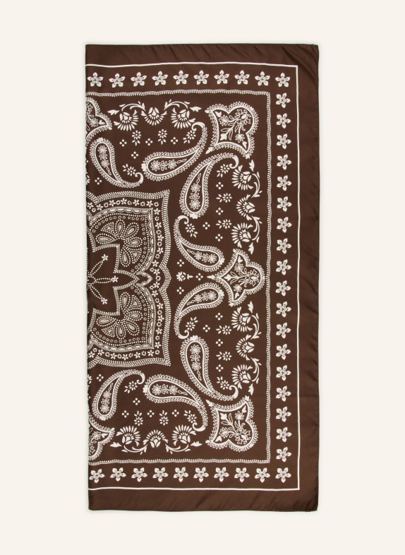 SANDRO jedwabna chustka CIEMNOBRĄZOWY / BIAŁY