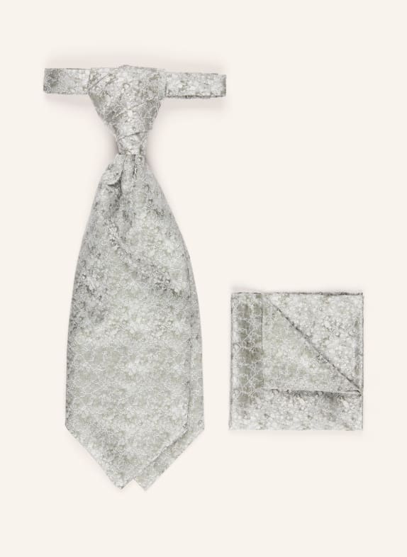 WILVORST Set: Krawatte und Einstecktuch GRÜN / SILBER