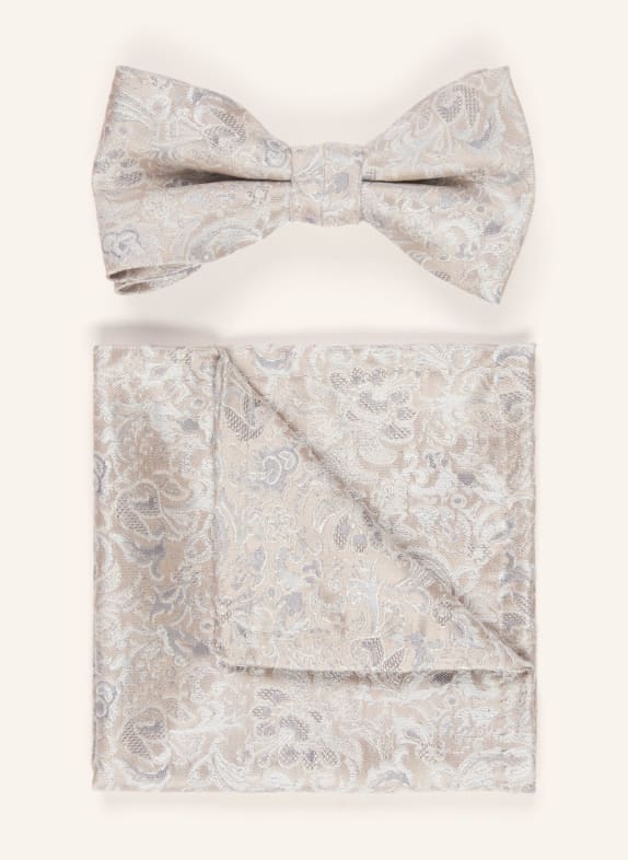 WILVORST Set: Bow tie and pocket square BEIGE / GRAY
