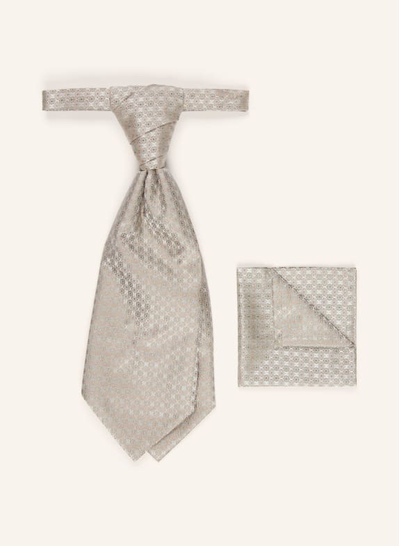 WILVORST Set: Krawatte und Einstecktuch BEIGE / MINT