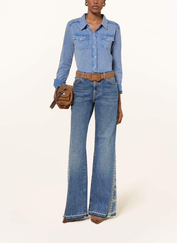 ba&sh ICARE-bluse i jersey med jeanslook BLÅ