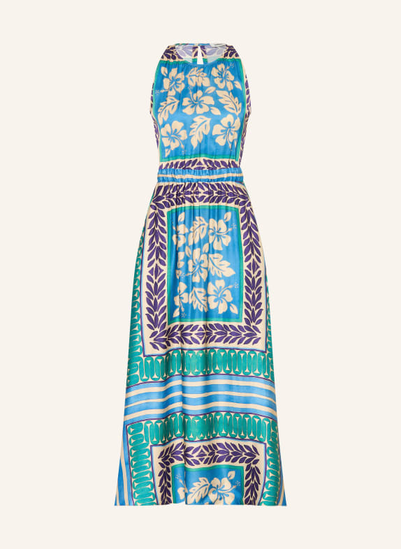 SANDRO Satinkleid mit Cut-outs HELLGRÜN / DUNKELLILA / TÜRKIS