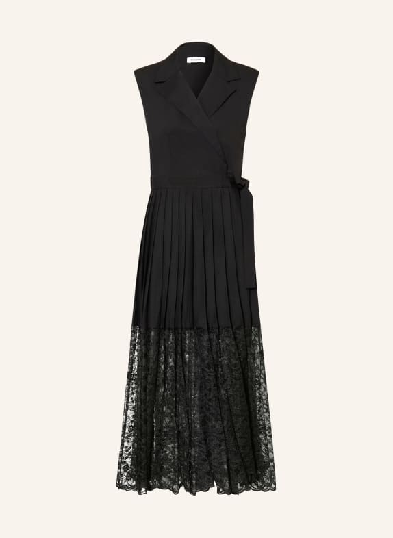 SANDRO Kleid mit Plissees und Spitze SCHWARZ