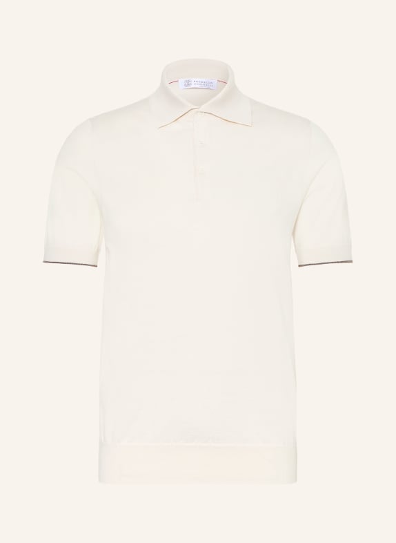 BRUNELLO CUCINELLI Jersey-Poloshirt CREME / DUNKELGRAU