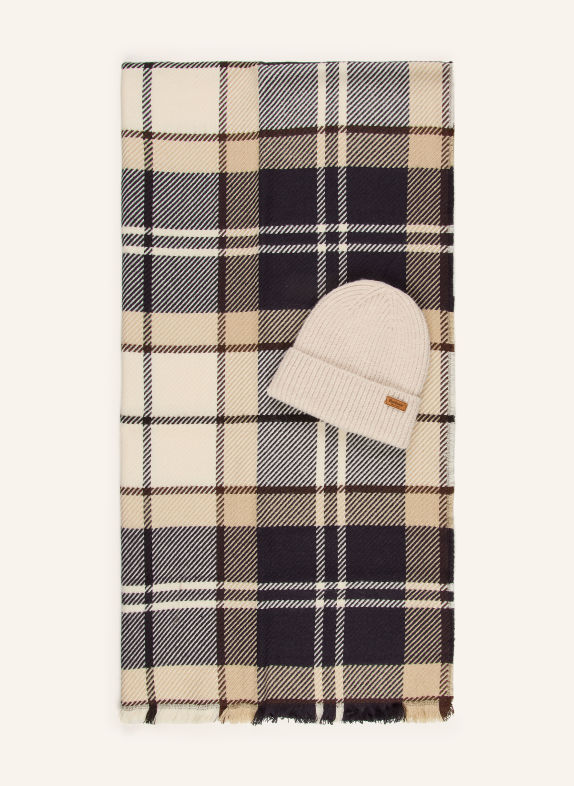Barbour Ensemble PENDLE : écharpe et bonnet BEIGE / NOIR