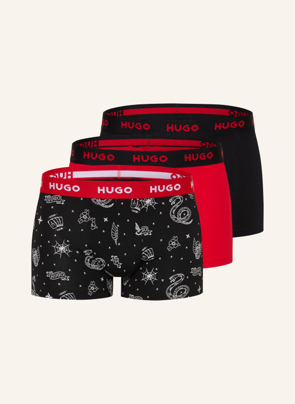 HUGO 3er-Pack Boxershorts ROT / WEISS / SCHWARZ
