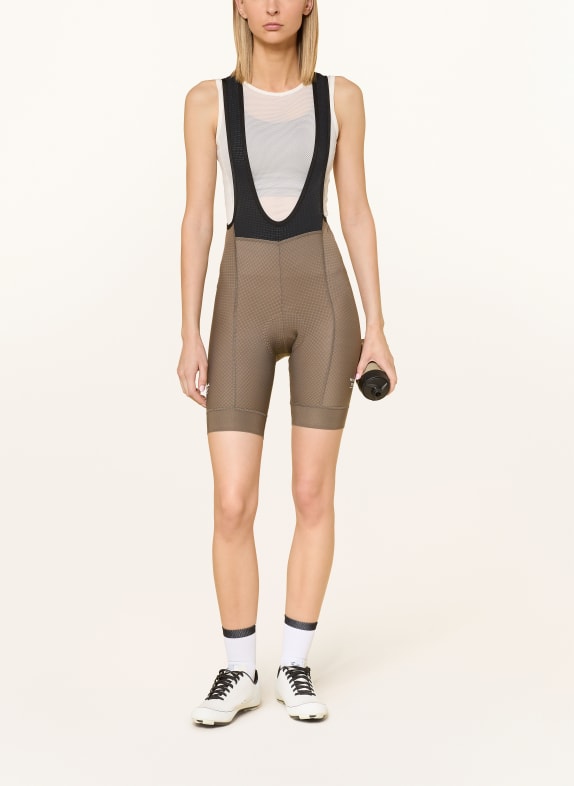 PAS NORMAL STUDIOS Fietsbroek ESSENTIAL BIB met bretels en gewatteerde inzetstukken KAKI / ZWART