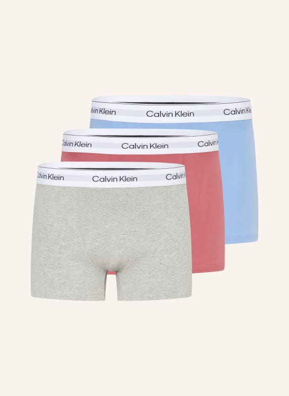 Calvin Klein Lot de 3 boxers ICON COTTON Relaxed Fit BLEU CLAIR / GRIS CLAIR / ROUGE CLAIR