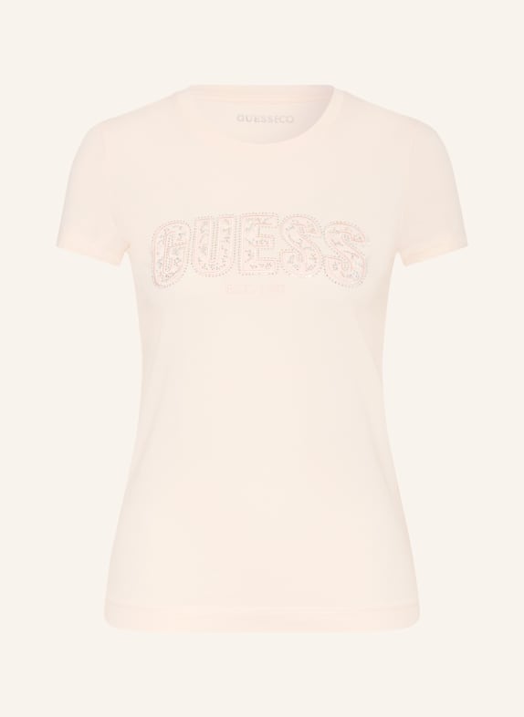 GUESS T-shirt met sierstenen LICHTORANJE