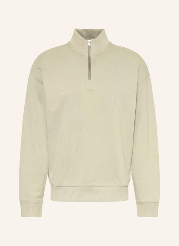 HUGO Half-zip sweater in sweatshirt fabric DURTY LIGHT GREEN