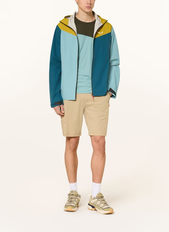 SALEWA Regenjas PUEZ AQUA POWERTEX OLIJF / DONKERGEEL / PETROL