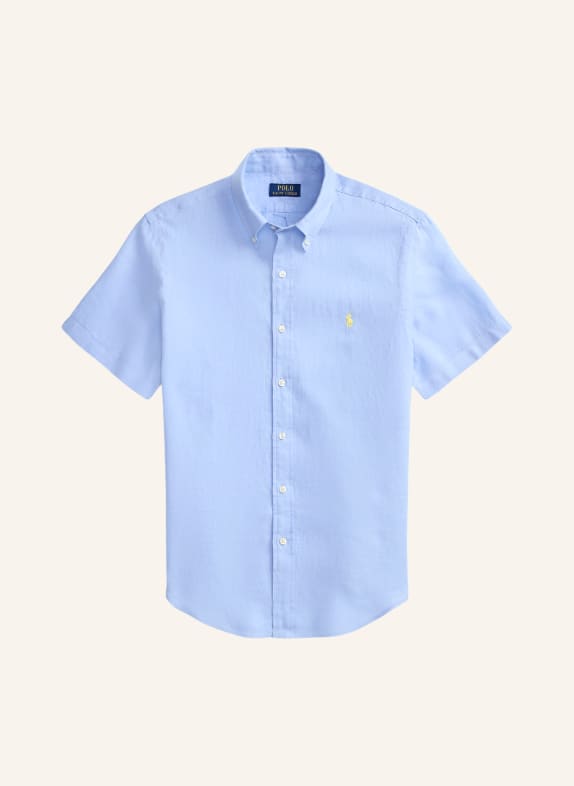 POLO RALPH LAUREN Custom fit short sleeve shirt in linen LIGHT BLUE / YELLOW