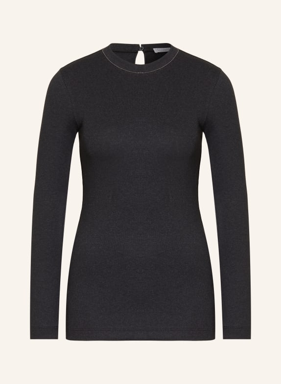 BRUNELLO CUCINELLI Longsleeve mit Schmuckperlen DUNKELGRAU