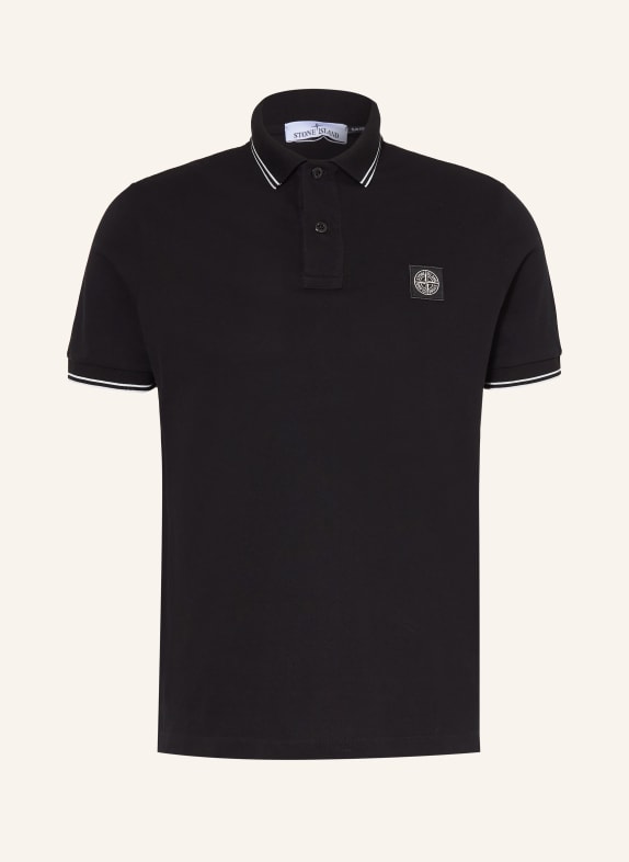 STONE ISLAND Piqué-Poloshirt SCHWARZ / WEISS