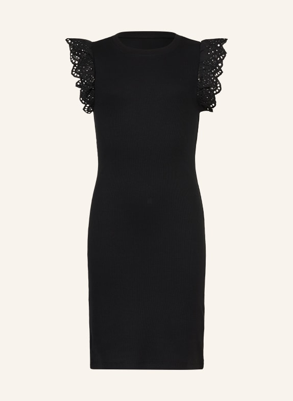 ONLY Jerseyjurk met opengewerkte kant en ruches ZWART