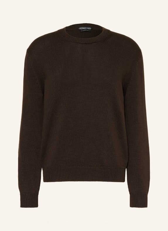 TOM FORD Svetr s hedvábím TMAVĚ HNĚDÁ