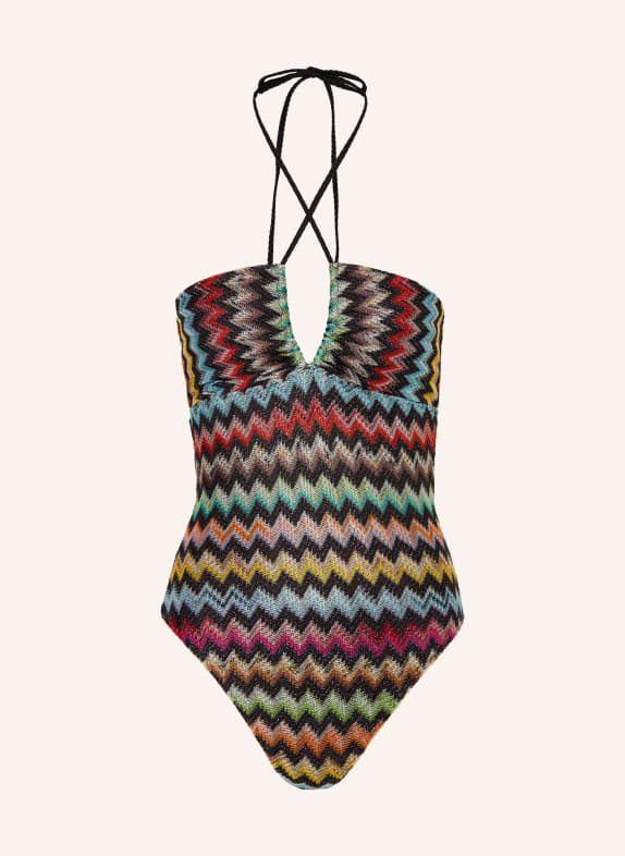 MISSONI Halter-neck swimsuit BLACK / ORANGE / YELLOW