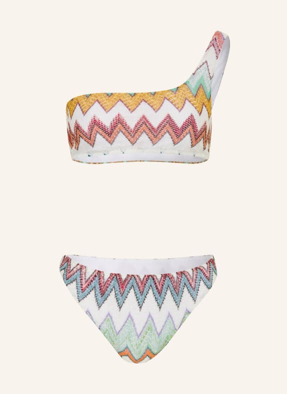 MISSONI One-Shoulder-Bikini mit Glitzergarn ORANGE / HELLGRÜN / WEISS