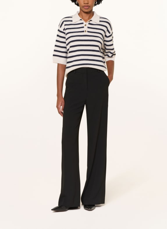 LUISA CERANO Gebreid poloshirt CRÈME / DONKERBLAUW
