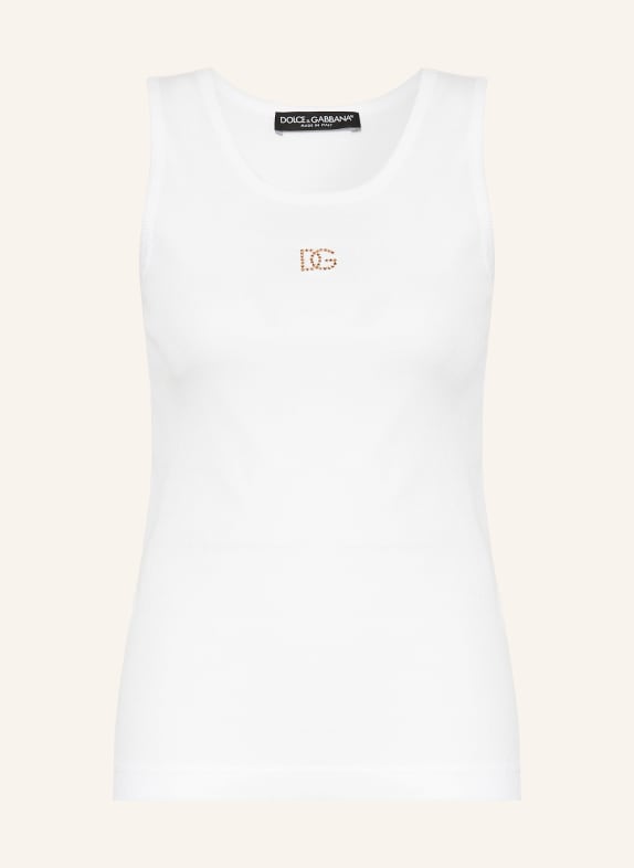 DOLCE & GABBANA Top mit Schmucksteinen WEISS / GOLD