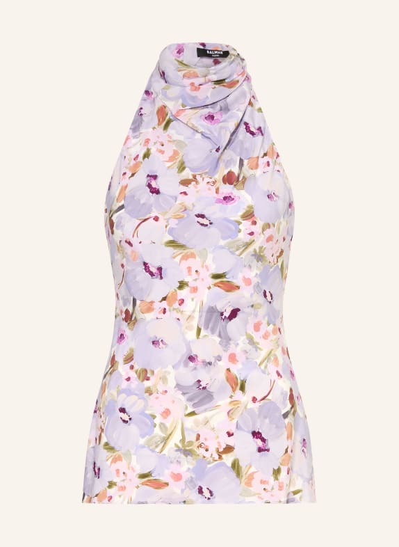 BALMAIN Blusentop aus Seide HELLLILA / CREME / DUNKELLILA