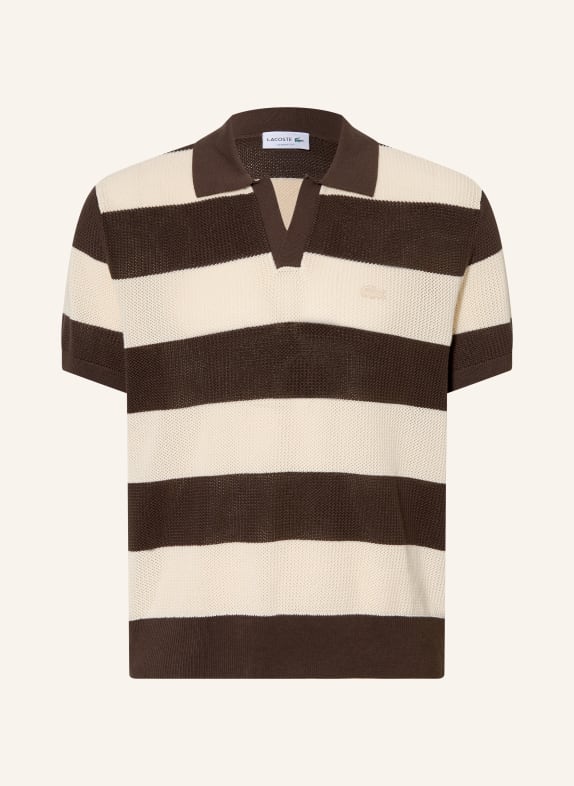 LACOSTE Strick-Poloshirt HELLBRAUN / DUNKELBRAUN