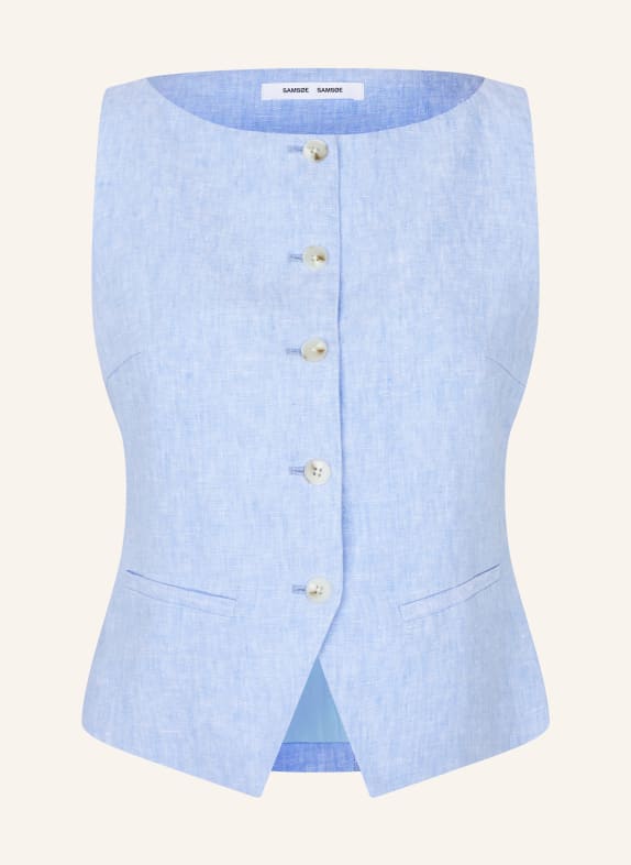 SAMSØE  SAMSØE Kamizelka typu blezer SALOVES z lnu JASNONIEBIESKI