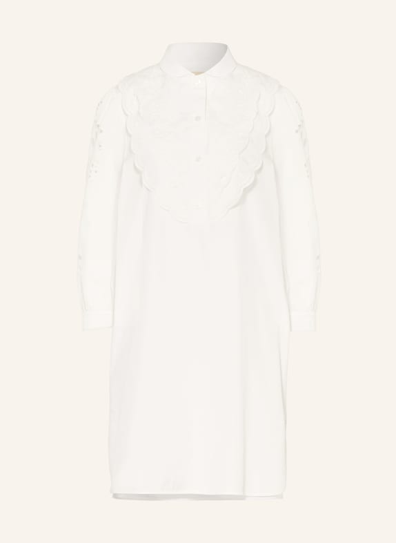 VALENTINO Šaty s prolamovanou krajkou a 3/4 rukávy BÍLÁ