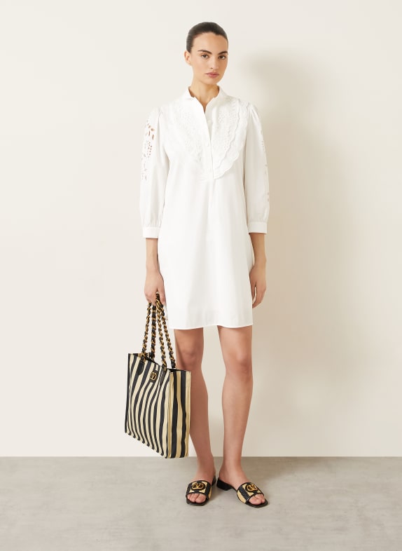 VALENTINO Sukienka z ażurową koronką i rękawami 3/4 BIAŁY