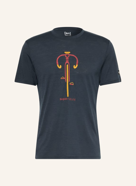 super.natural T-shirt VINTAGE BIKE z wełną merino GRANATOWY / CIEMNOCZERWONY / CIEMNOŻÓŁTY