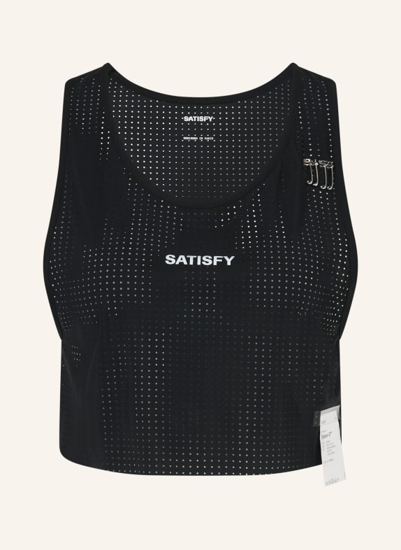 SATISFY Hardloopshirt SPACE-O CROPPED ZWART