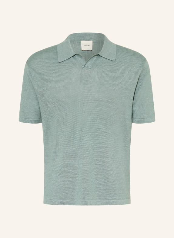 Calvin Klein Sweter polo z lnu PETROL