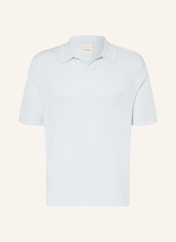 Calvin Klein Pletené polo tričko s lnem TMAVĚ MODRÁ